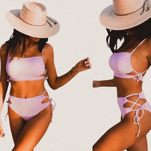 L*Space Swim Rafaella lilac purple strappy tie up side bikini top small new - Picture 1 of 7